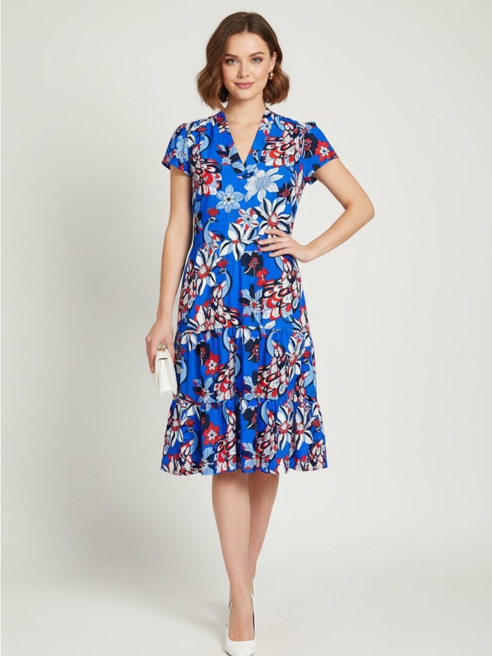 Jude Connally Royal Blue Floral Wrap-Style Midi Dress